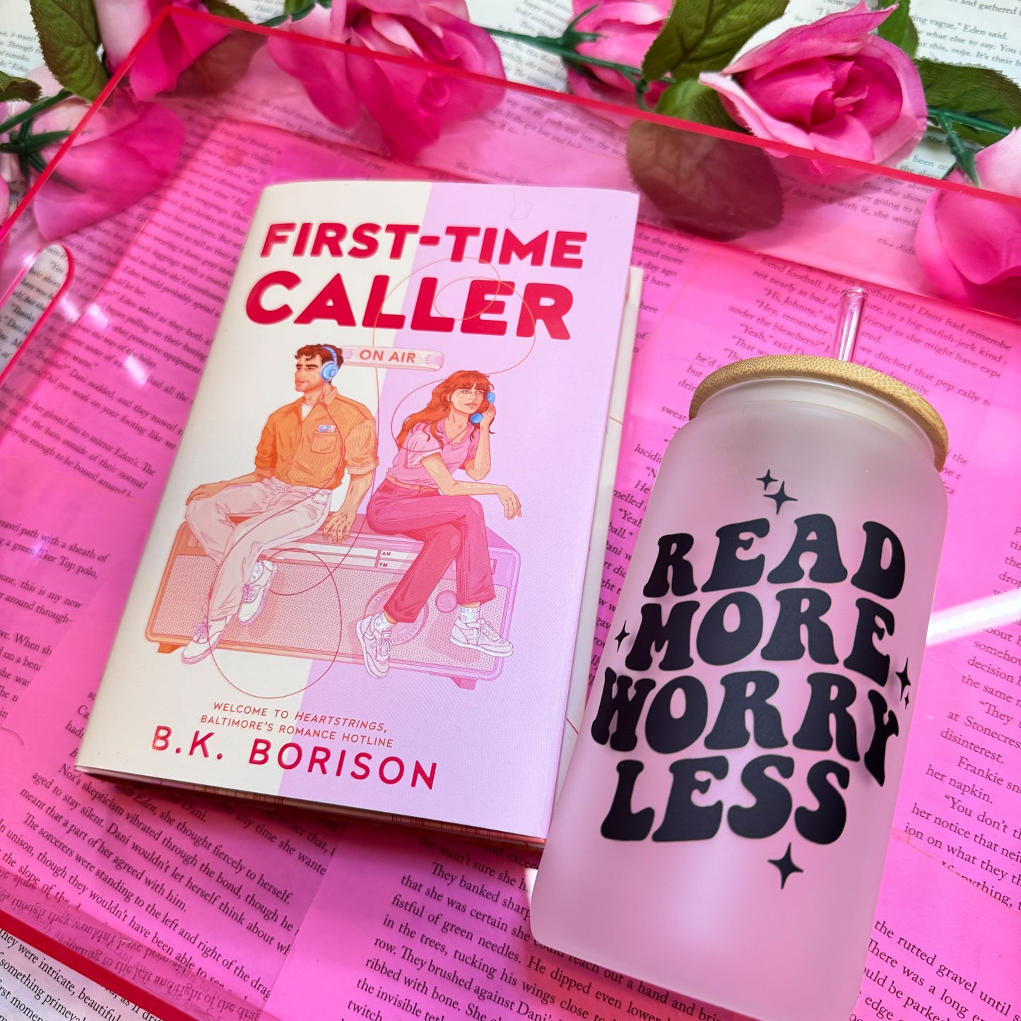 Read More Worry Less Frosted Glass Cup with Bamboo Lid and Reusable Straw | Perfect Bookish Drinkware for Readers