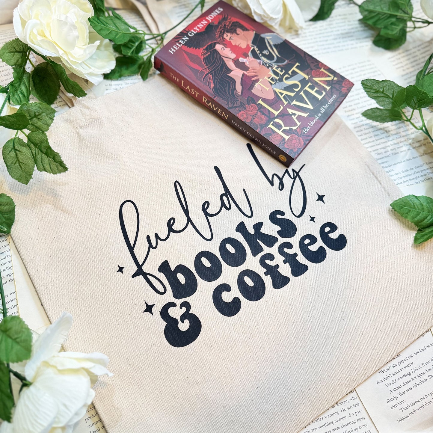 Fueled By Books & Coffee Bookish Canvas Tote Bag Cotton Reusable Shopping Bag