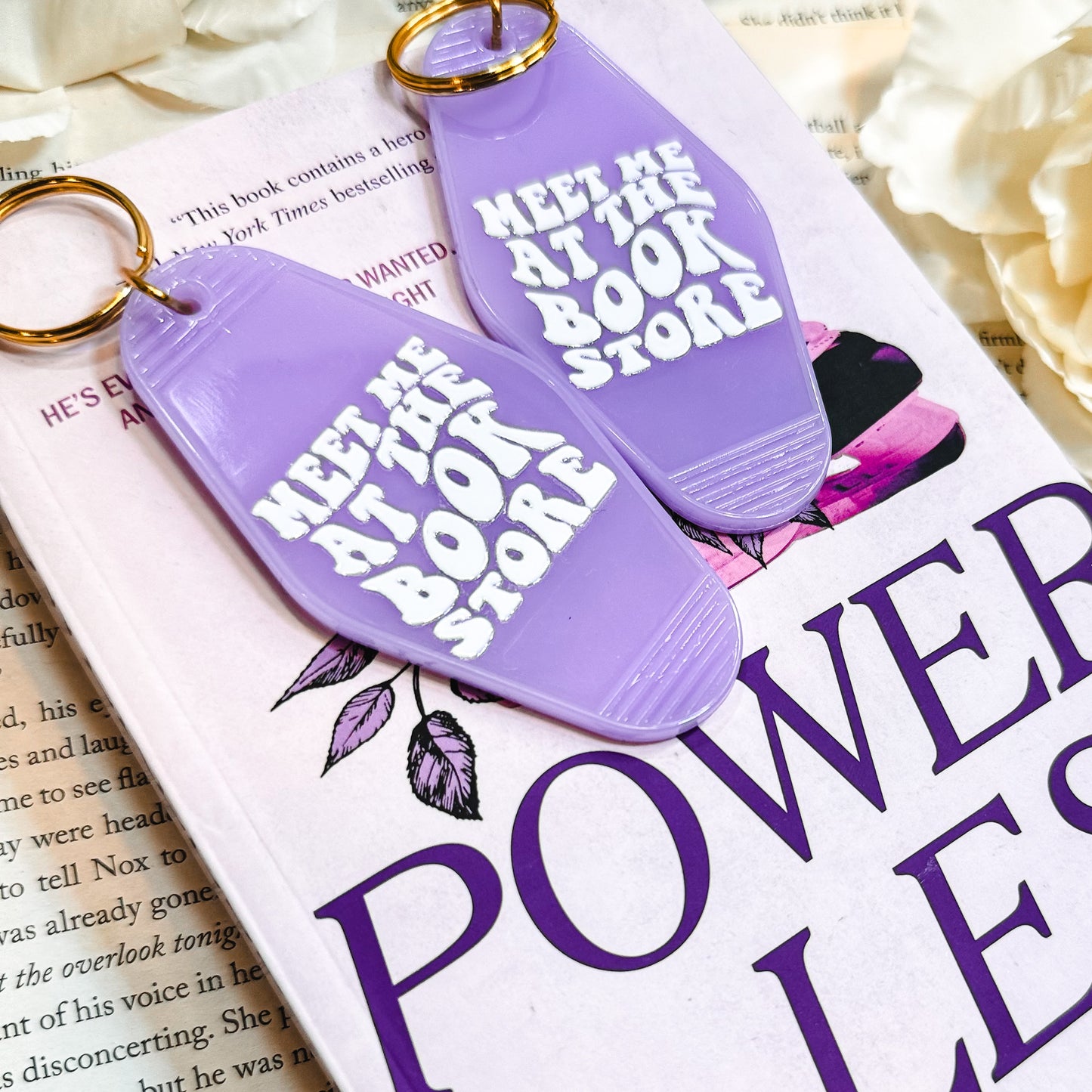 Meet Me at the Bookstore Motel Keychain - Retro Double-Sided UVF Decal for Book Lovers and Bookstore Adventures
