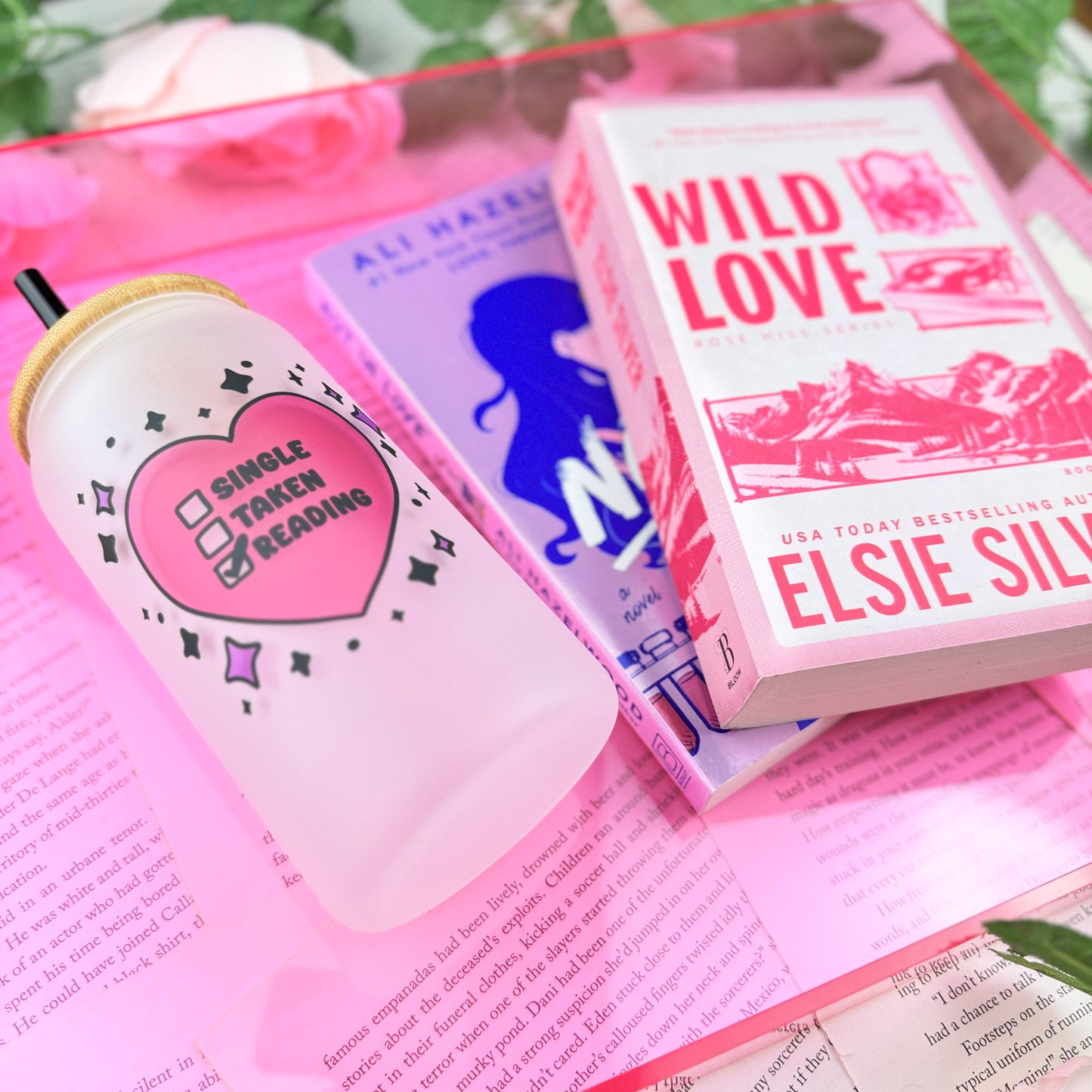 Single Taken Reading Frosted Glass Cup with Bamboo Lid | Perfect Valentine’s Day Gift for Book Lovers
