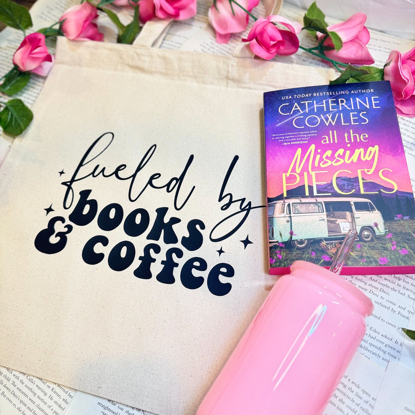 Fueled By Books & Coffee Bookish Canvas Tote Bag Cotton Reusable Shopping Bag