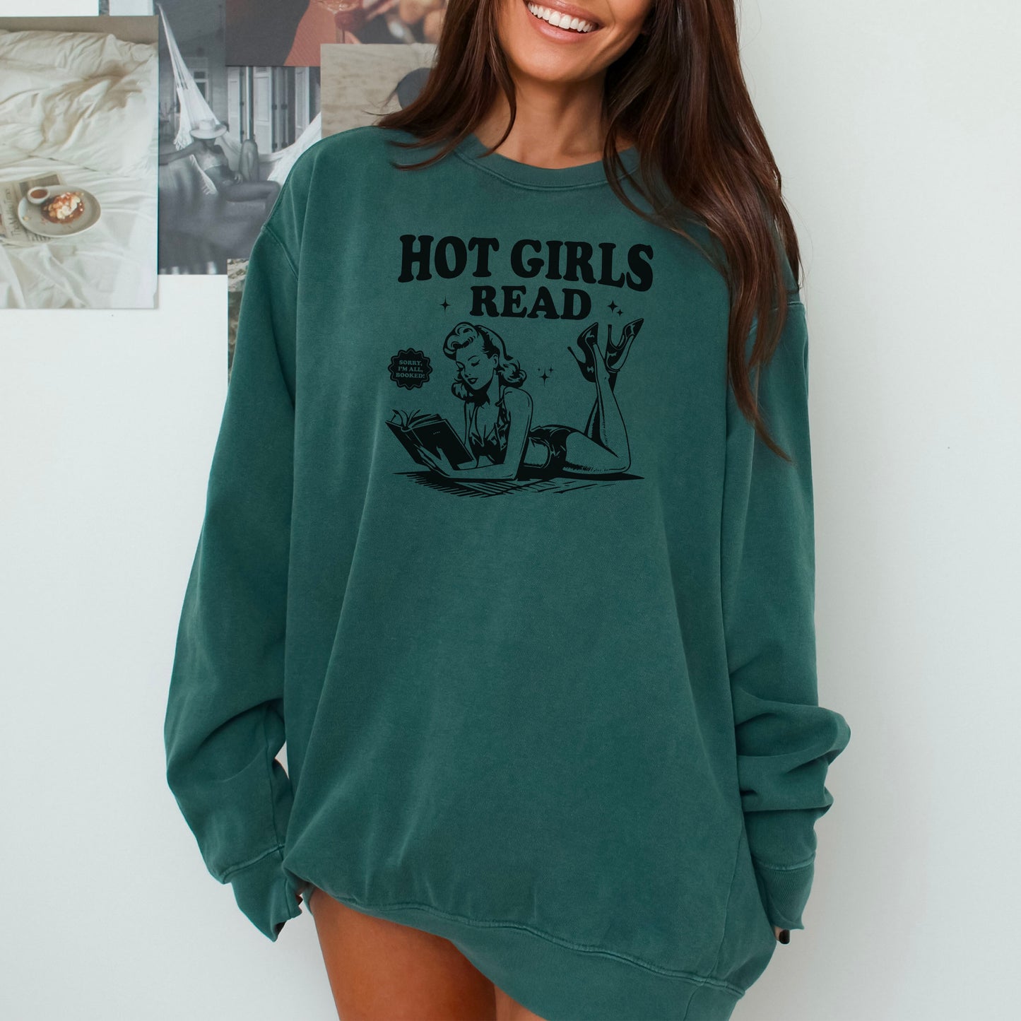 Hot Girls Read Retro-Inspired Premium Comfort Colors Sweatshirt for Book Lovers