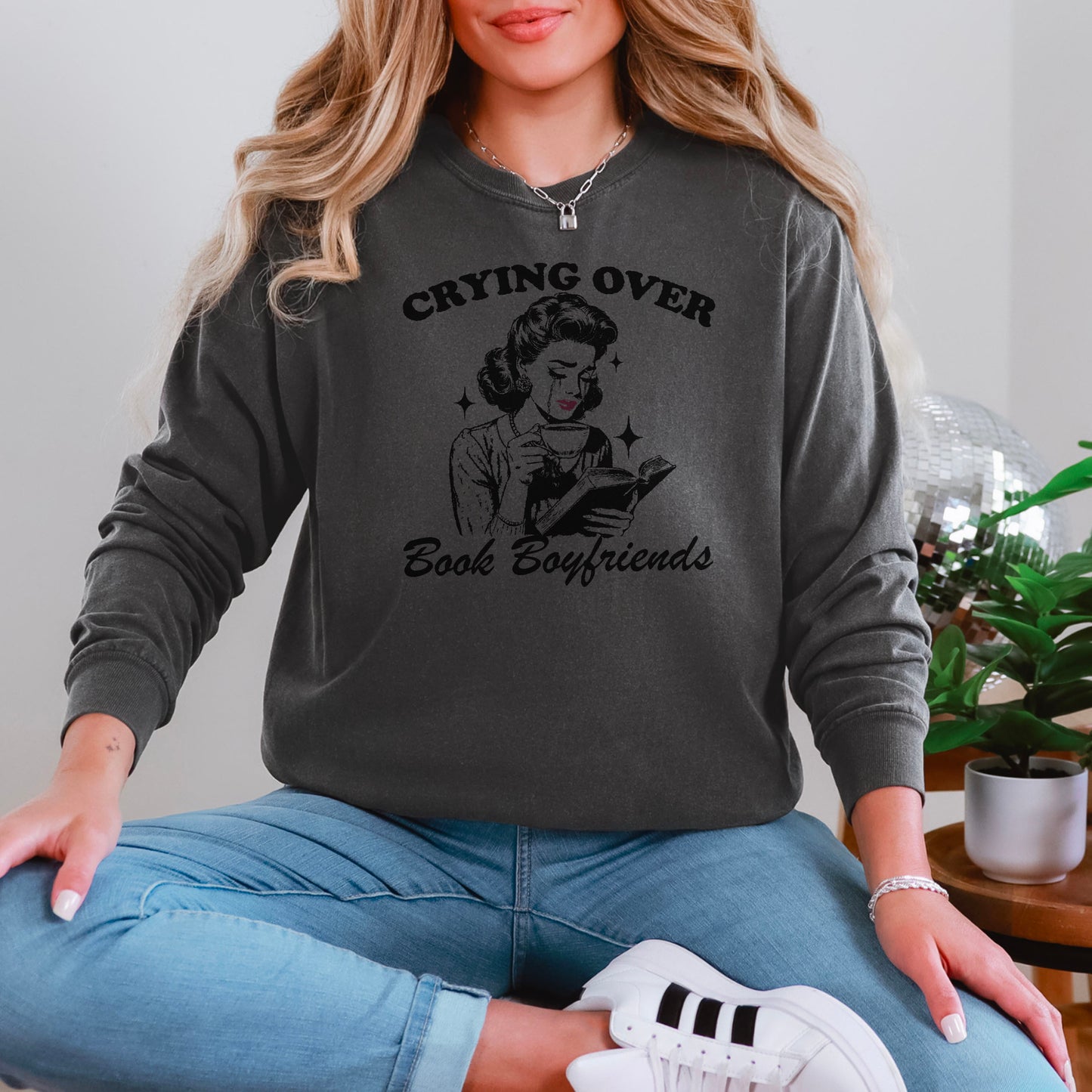 Crying Over Book Boyfriends Premium Comfort Colors Long Sleeve Shirt