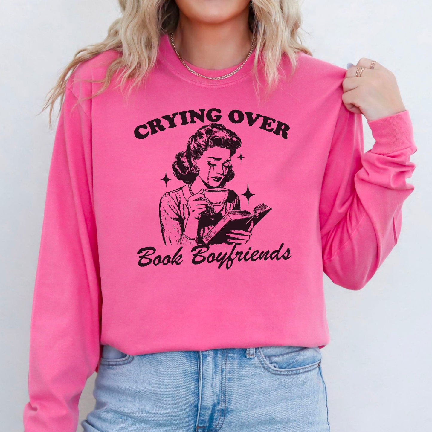 Crying Over Book Boyfriends Premium Comfort Colors Long Sleeve Shirt