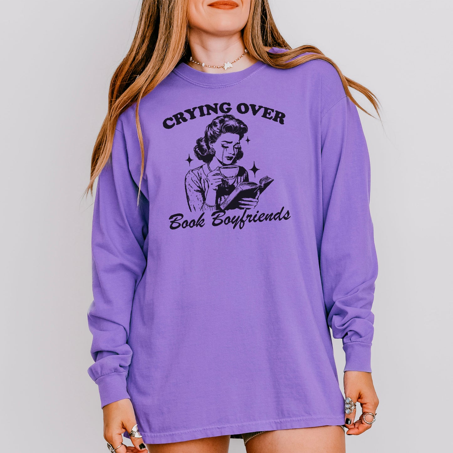 Crying Over Book Boyfriends Premium Comfort Colors Long Sleeve Shirt