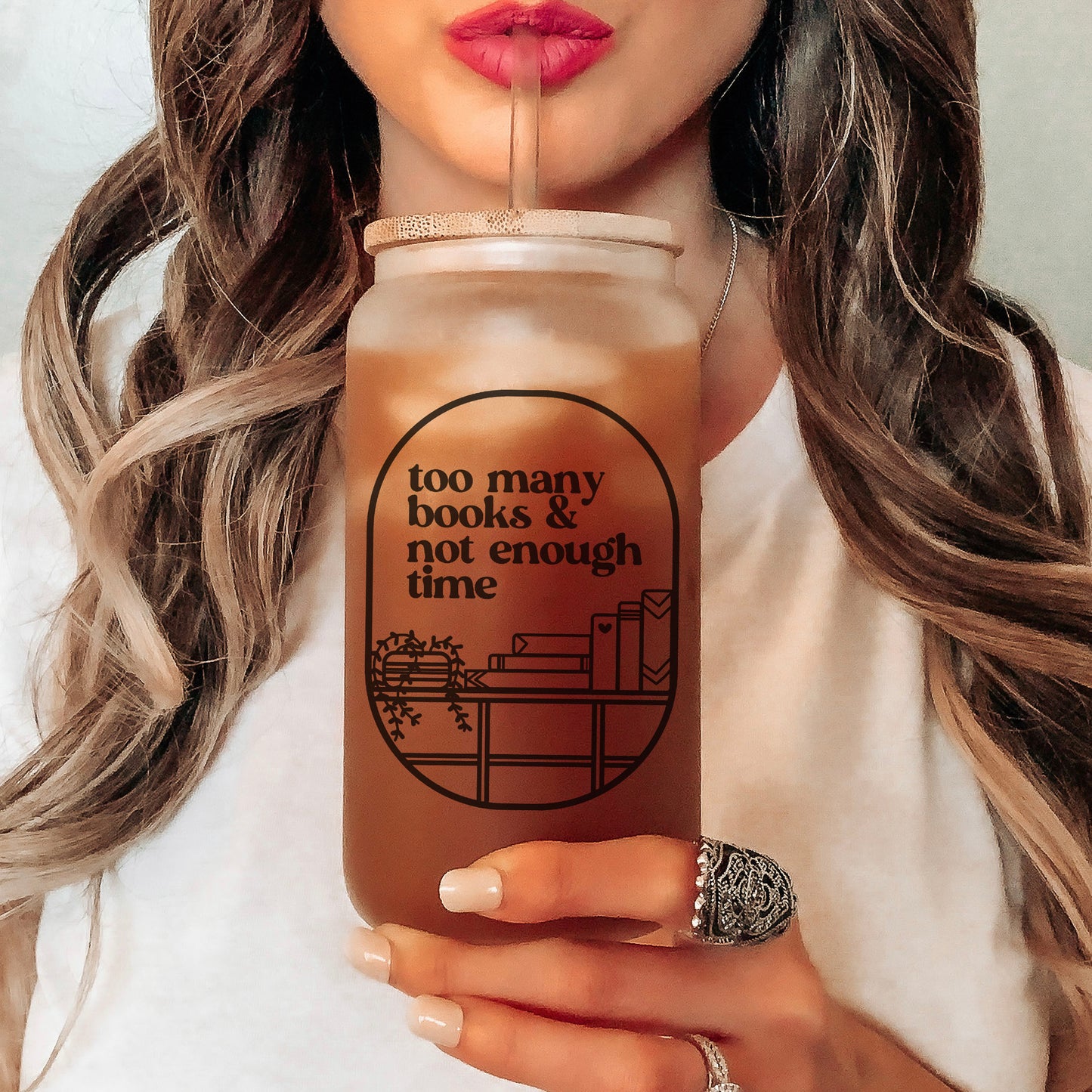 Too Many Books And Not Enough Time Frosted Glass Cup