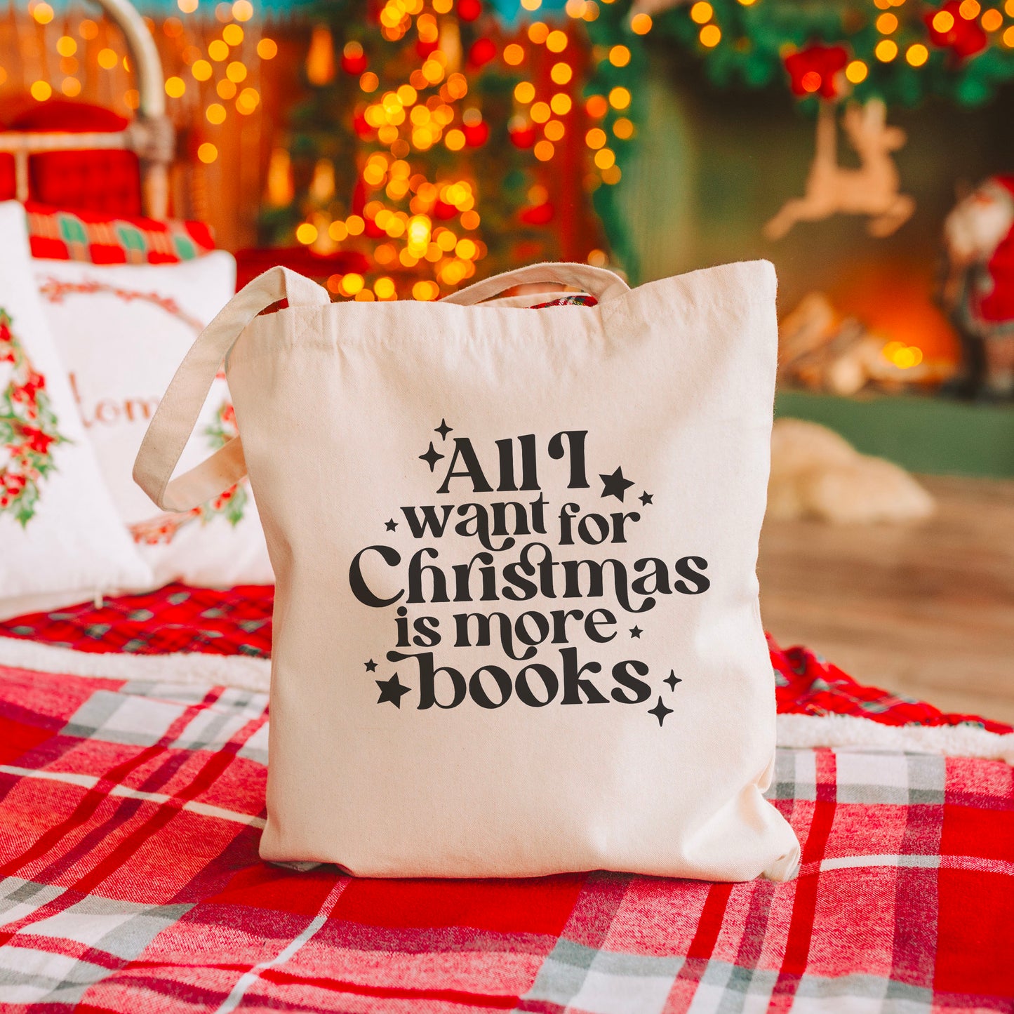 All I Want For Christmas Is More Books Tote Bag - Natalia’s Design Studio