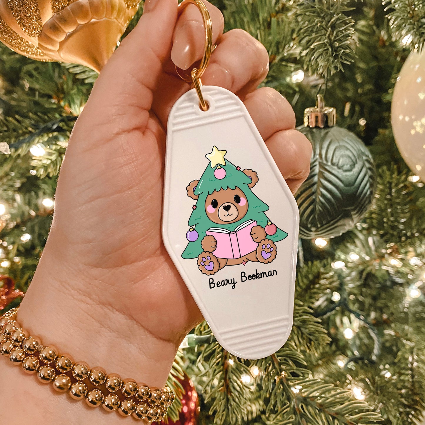 Beary Bookmas Motel Keychain