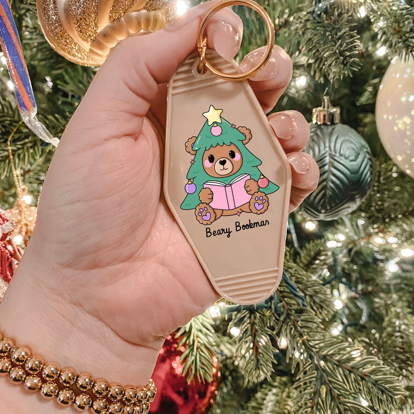 Beary Bookmas Motel Keychain