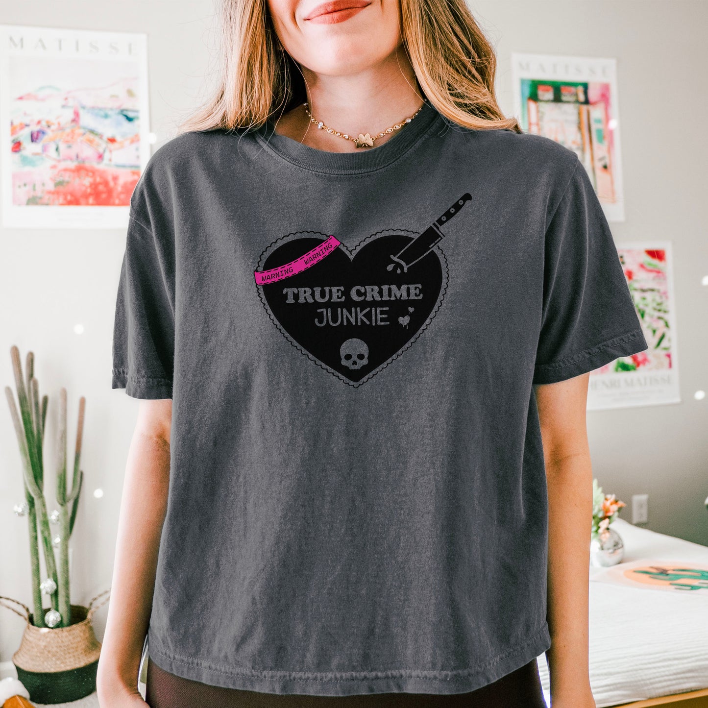 True Crime Junkie Shirt for Book Lovers | Comfort Colors Boxy Cropped Tee