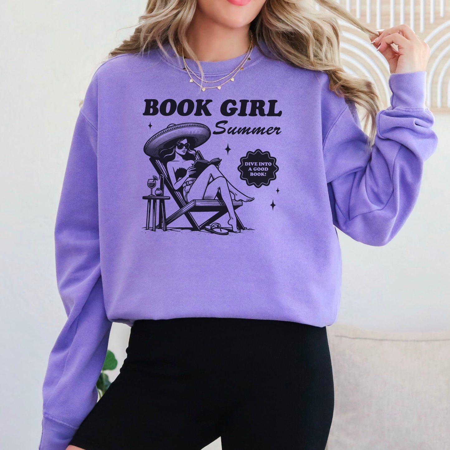 Book Girl Summer Retro Sweatshirt – Premium Comfort Colors for Readers