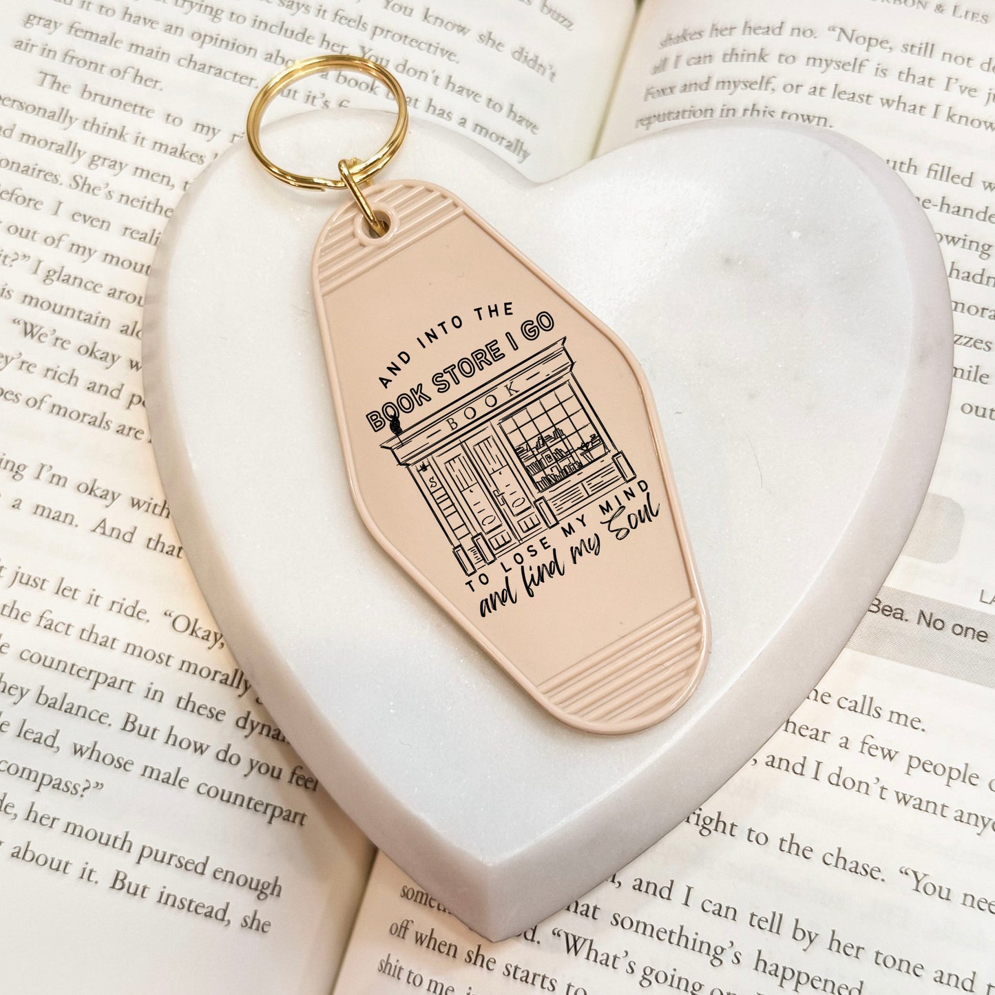 Into the Bookstore I Go Motel Keychain | Double-Sided UVF Decal for Book Lovers, Perfect for Bookstore Adventures