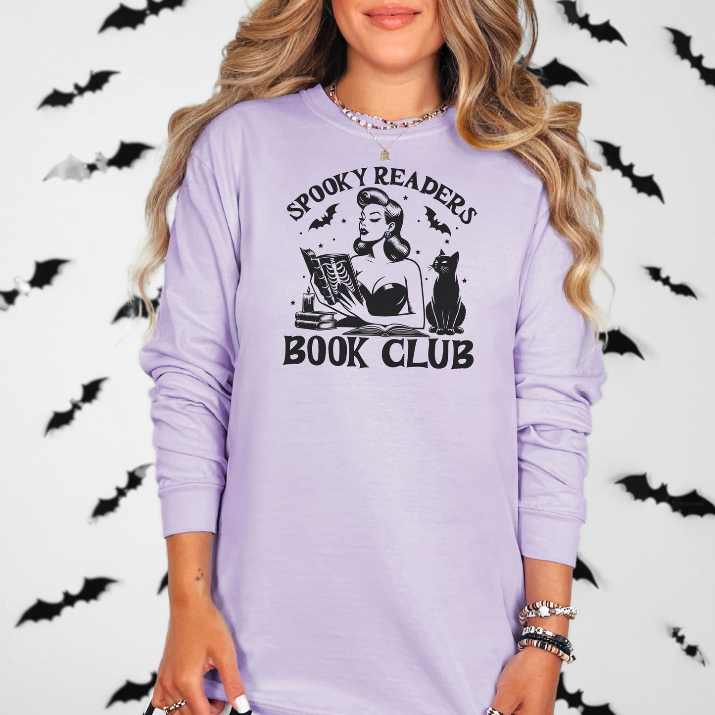 Spooky Readers Book Club Comfort Colors Long Sleeve Shirt | Fall Bookish Heavyweight Tee
