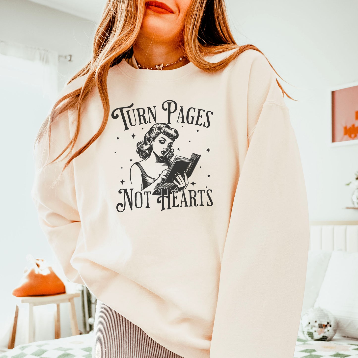 Turn Pages Not Hearts Comfort Colors Lightweight Sweatshirt for Book Lovers | Perfect for Valentine’s Day