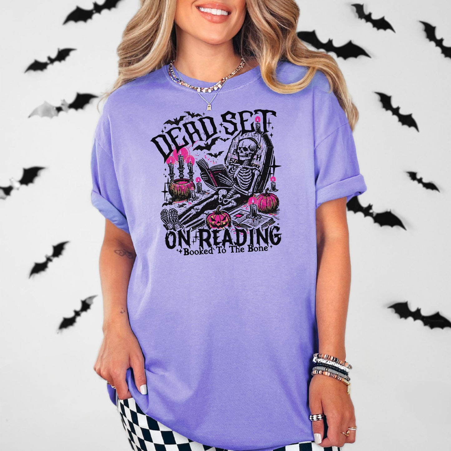Dead Set On Reading - Comfort Colors Heavyweight Shirt | Halloween Bookworm Tee