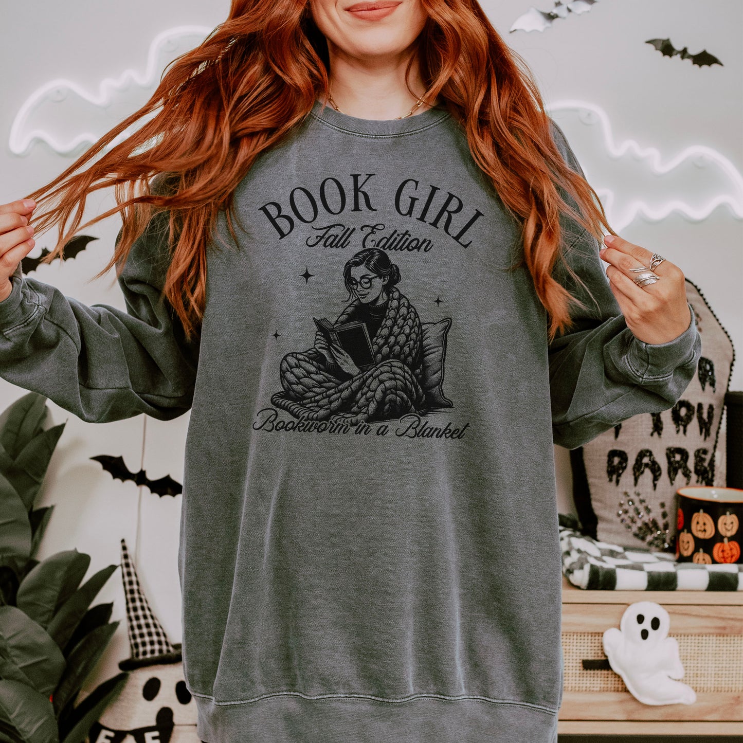 Book Girl Fall Edition Comfort Colors Sweatshirt | Cozy Bookworm Sweatshirt