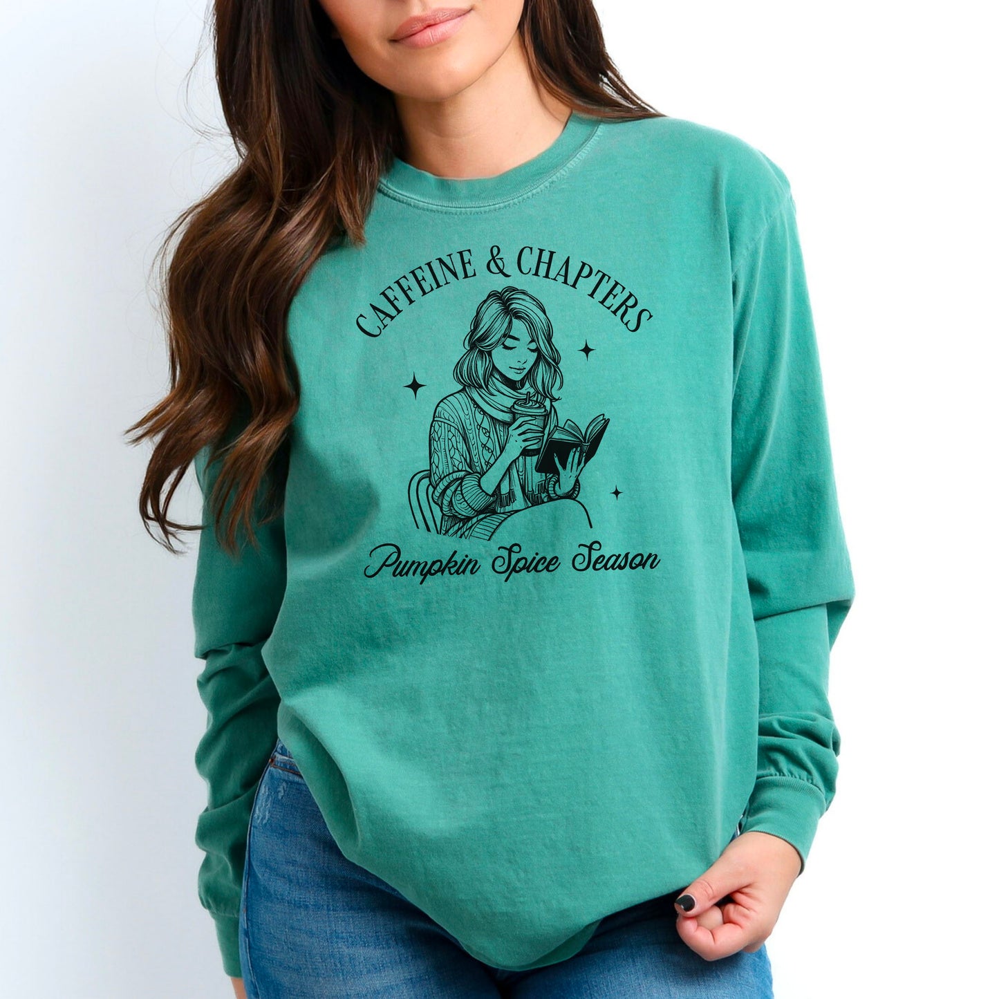 Caffeine and Chapters Premium Long Sleeve Shirt