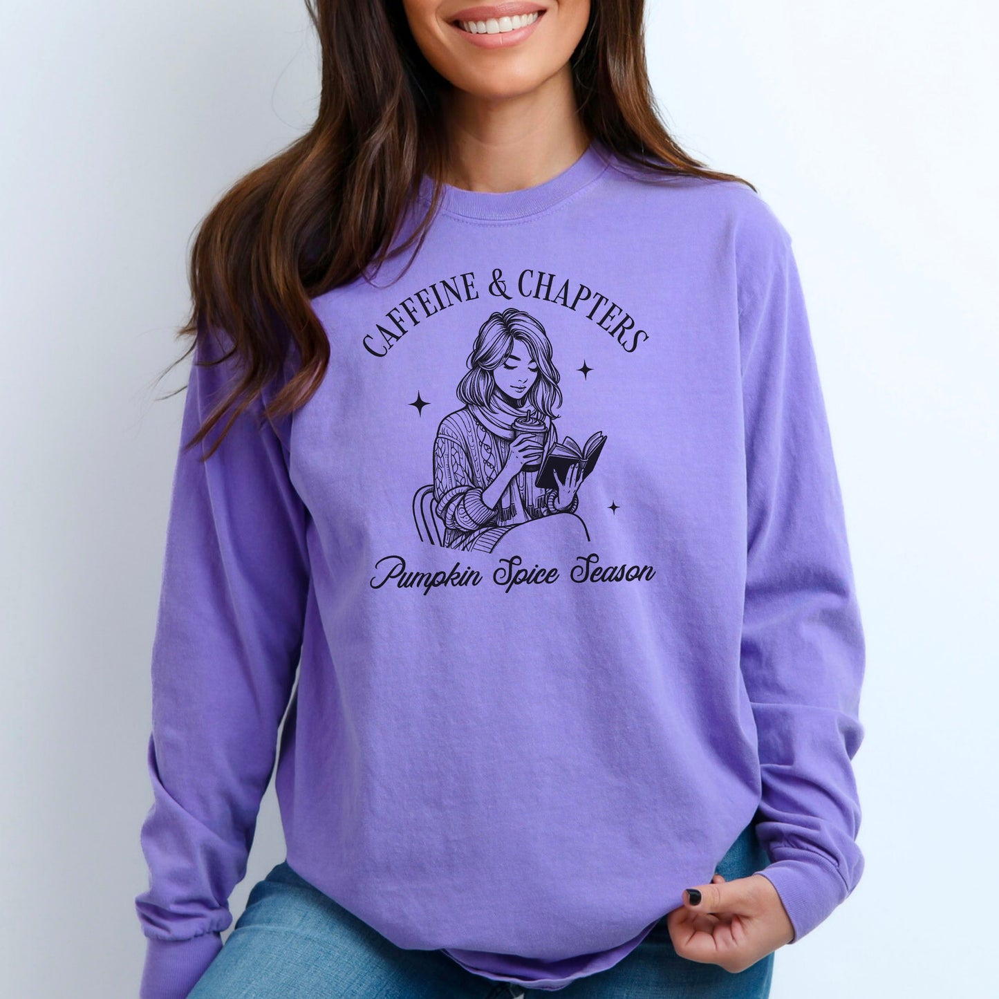 Caffeine and Chapters Premium Long Sleeve Shirt