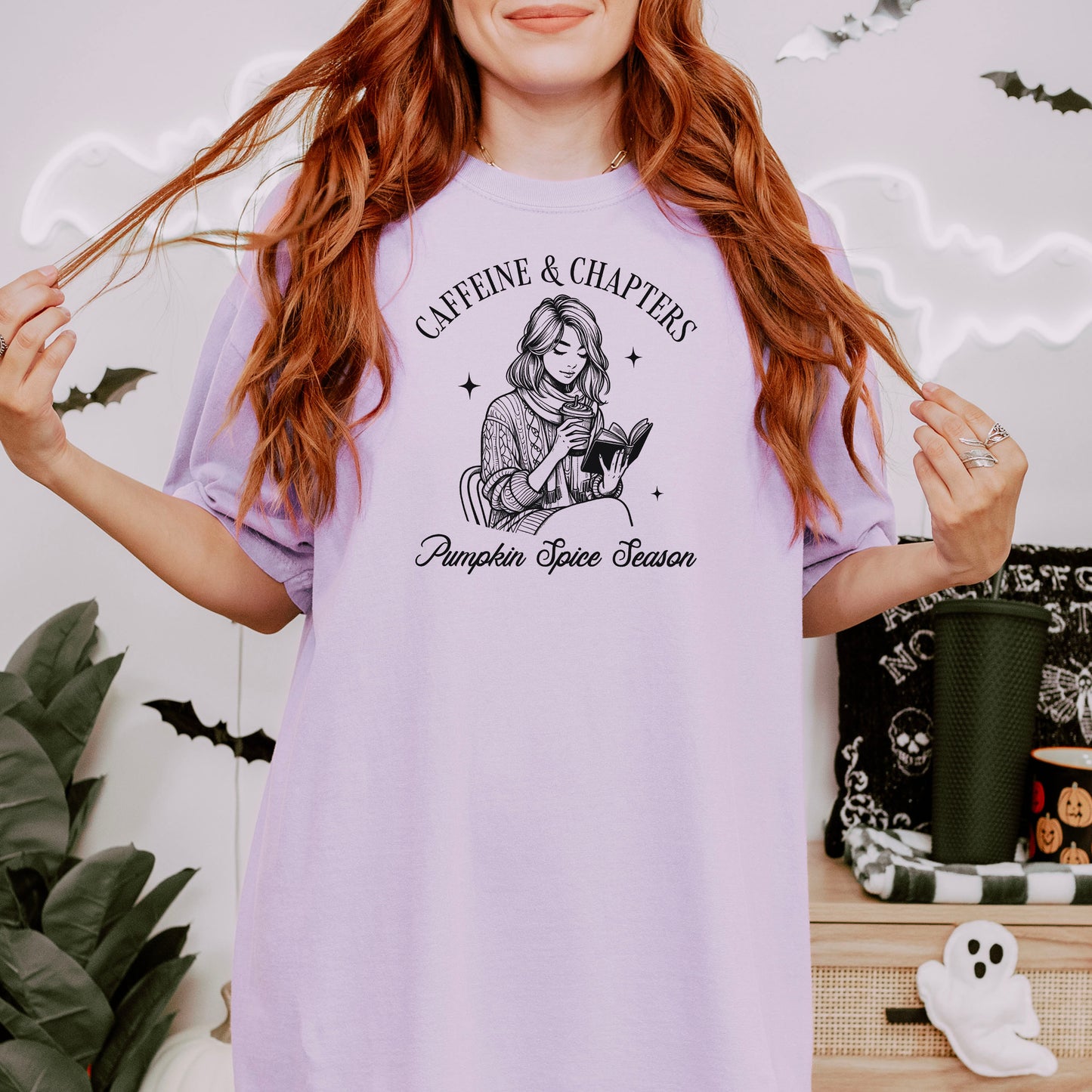 Caffeine & Chapters Pumpkin Spice Season | Cozy Fall Reader Tee
