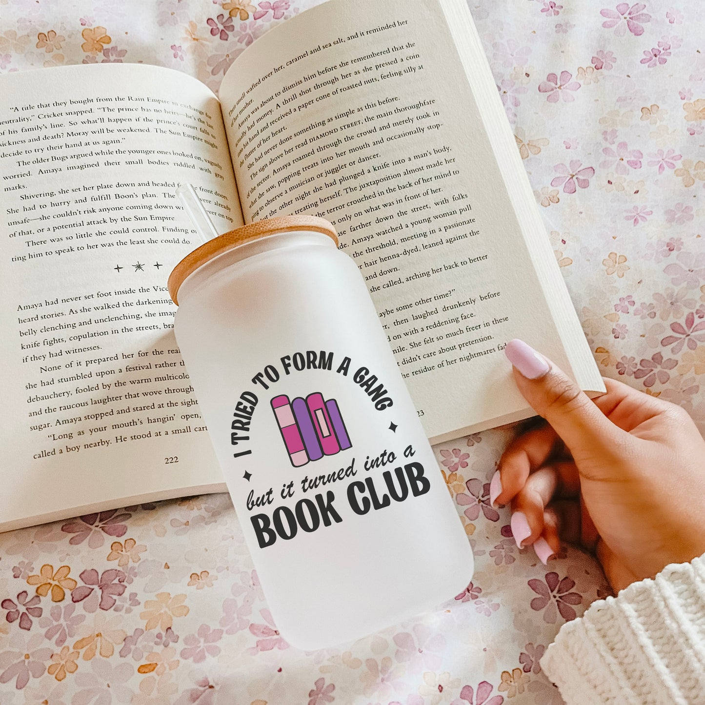 I Tried To Form A Gang But It Turned Into a Book Club Frosted Glass Cup With Bamboo Lid And Straw, Book Club Aesthetic Tumbler
