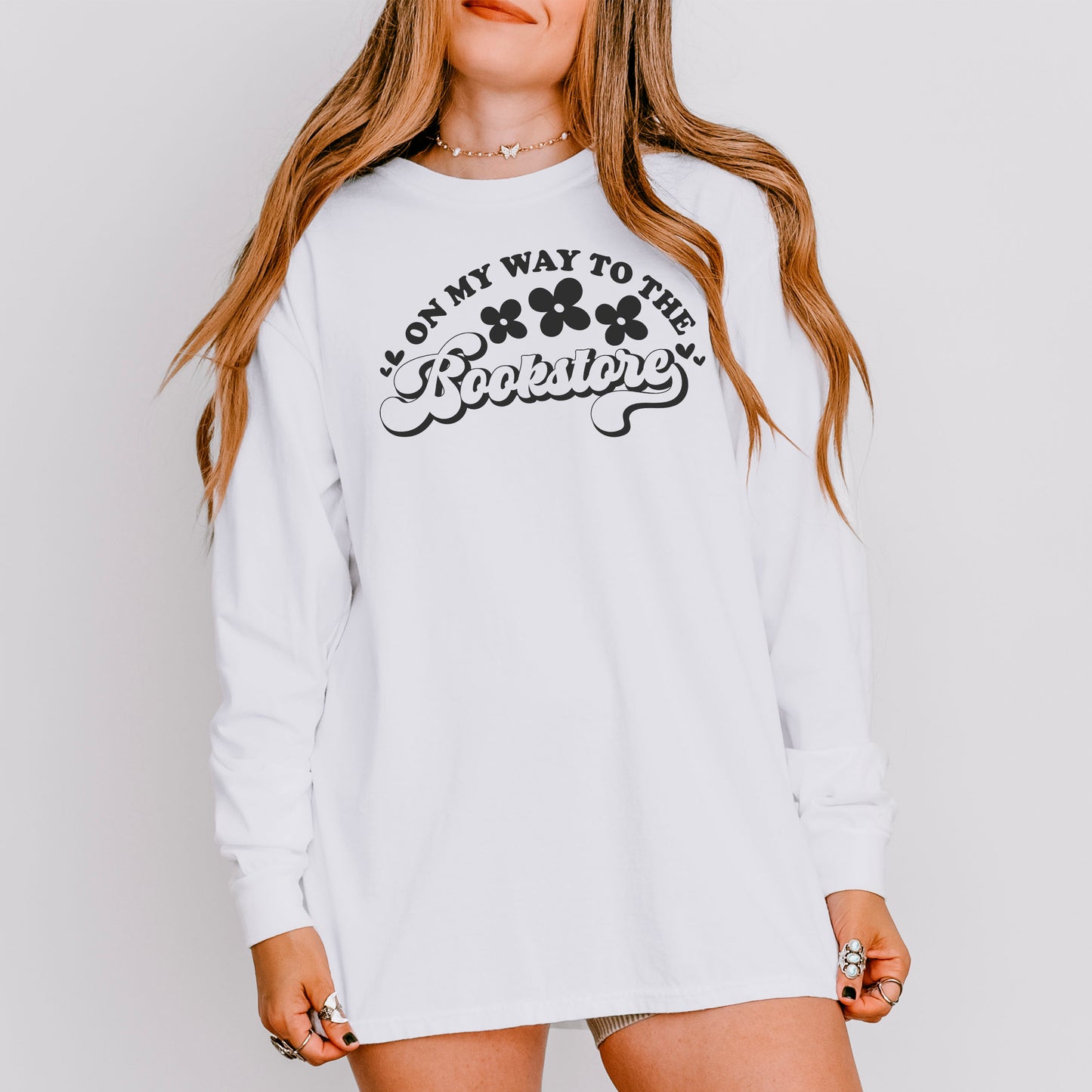 On My Way to the Bookstore Long Sleeve Shirt - Comfort Colors Bookish Shirt for Cozy Bookstore Trips