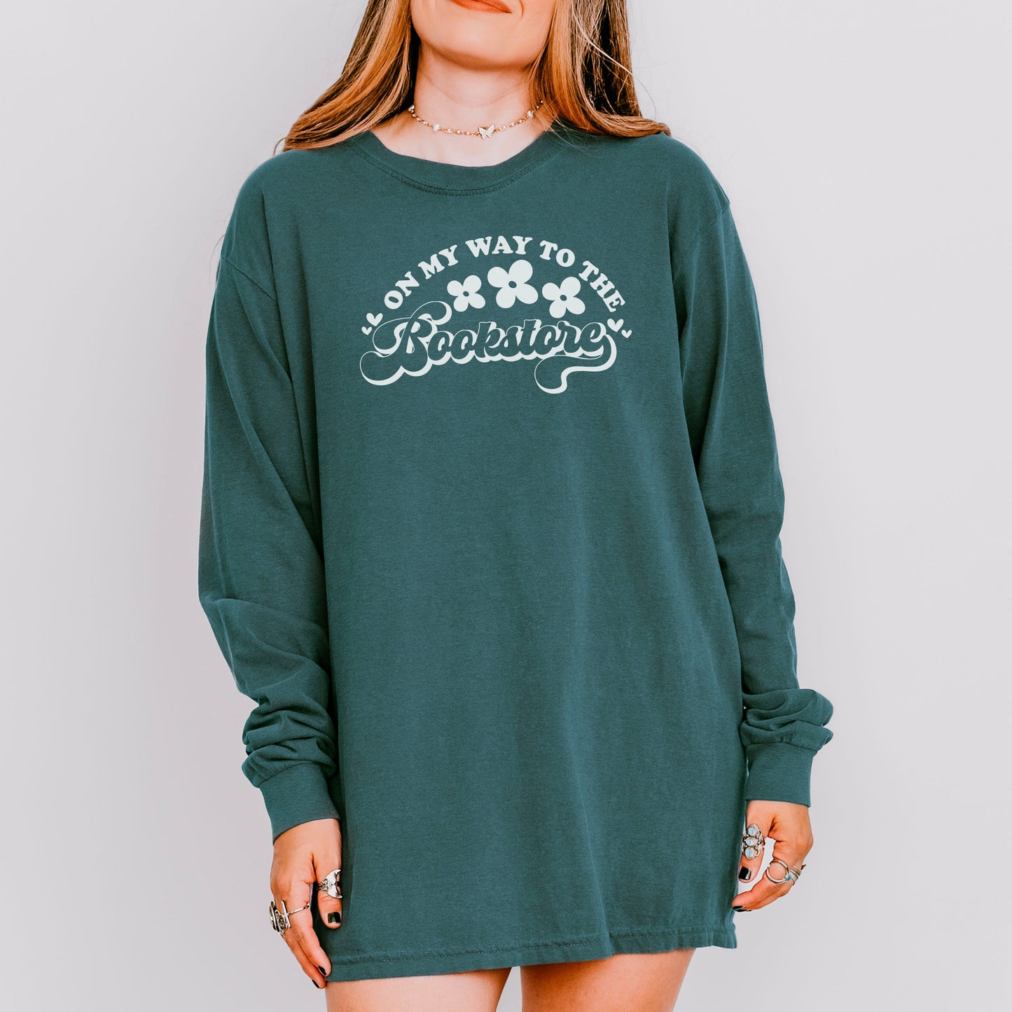On My Way to the Bookstore Long Sleeve Shirt - Comfort Colors Bookish Shirt for Cozy Bookstore Trips