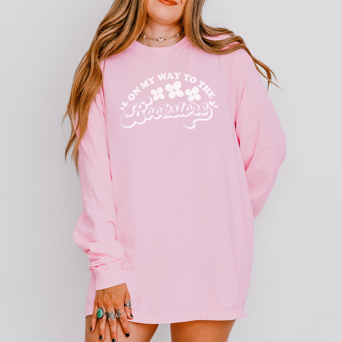 On My Way to the Bookstore Long Sleeve Shirt - Comfort Colors Bookish Shirt for Cozy Bookstore Trips