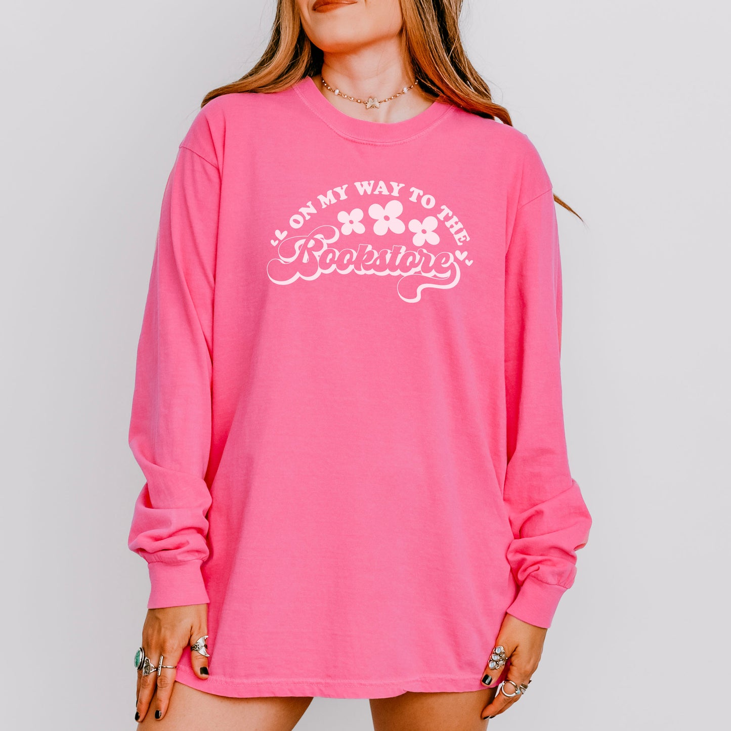 On My Way to the Bookstore Long Sleeve Shirt - Comfort Colors Bookish Shirt for Cozy Bookstore Trips