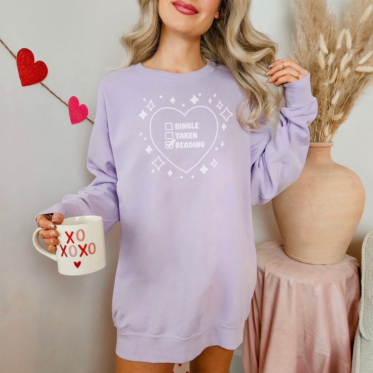Single Taken Reading Premium Heavyweight Comfort Colors Sweatshirt | Cozy Valentine's Day Gift for Book Lovers