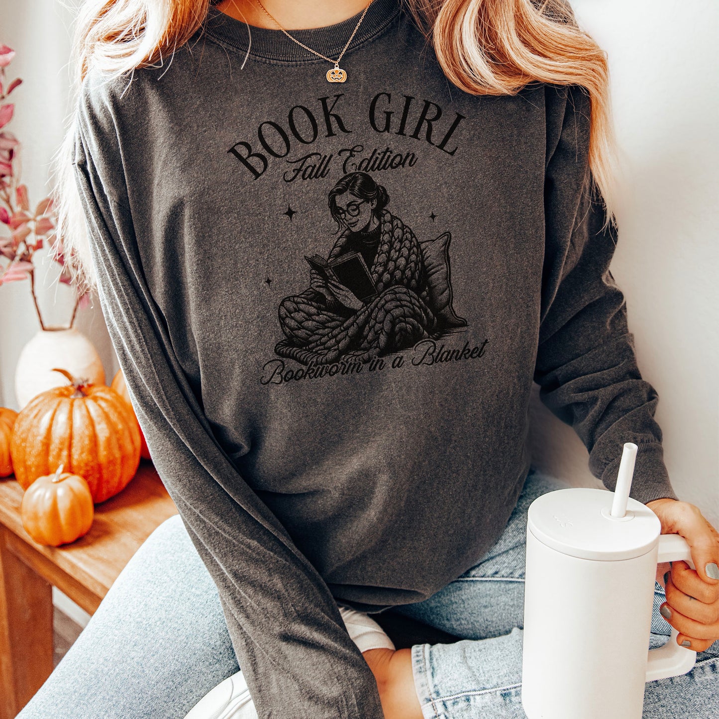 Book Girl Fall Edition – Comfort Colors Long Sleeve Shirt | Cozy Reading Tee