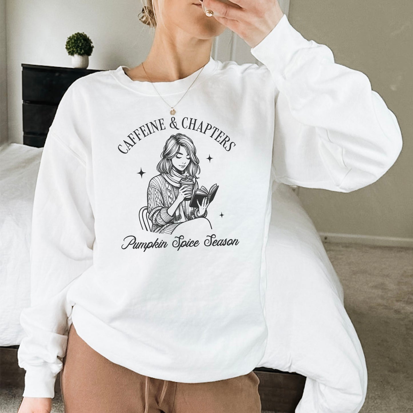 Caffeine & Chapters Comfort Colors Sweatshirt | Cozy Fall Bookish Apparel