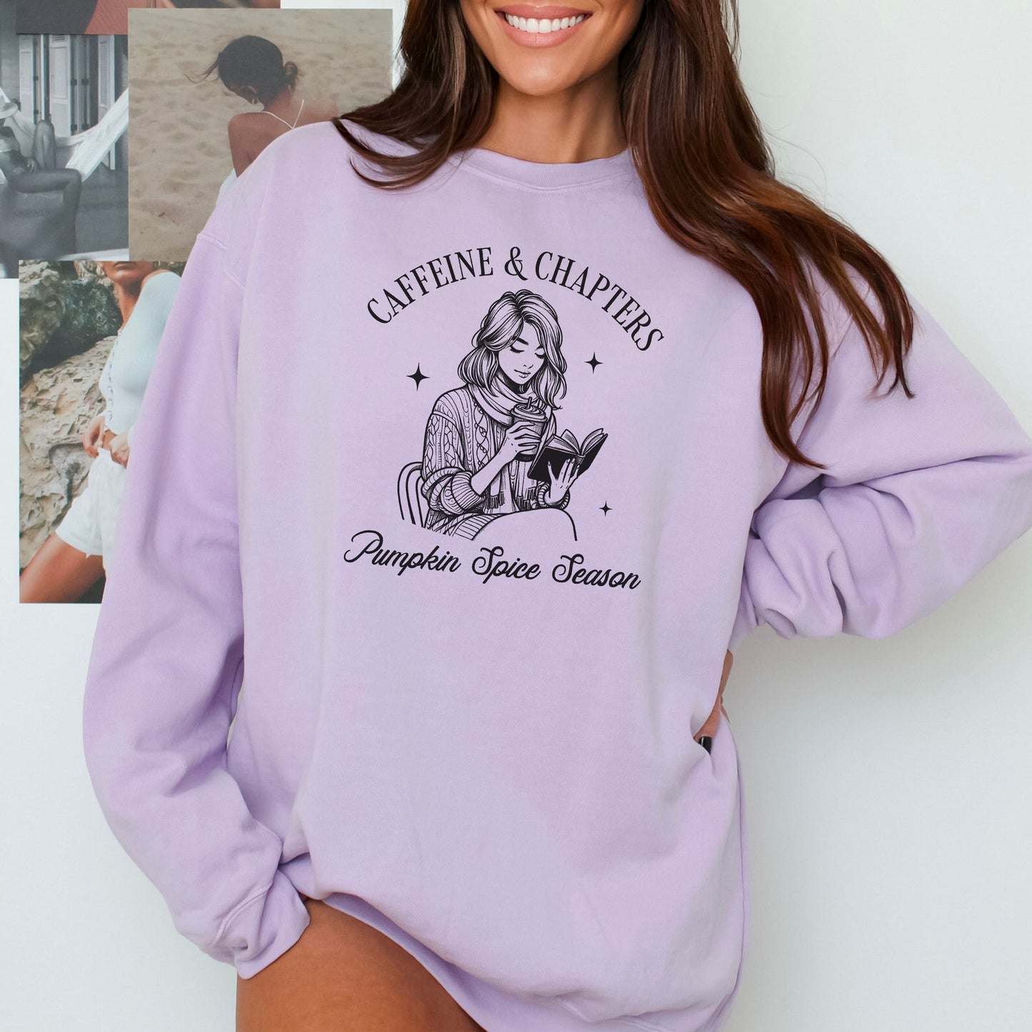 Caffeine & Chapters Comfort Colors Sweatshirt | Cozy Fall Bookish Apparel
