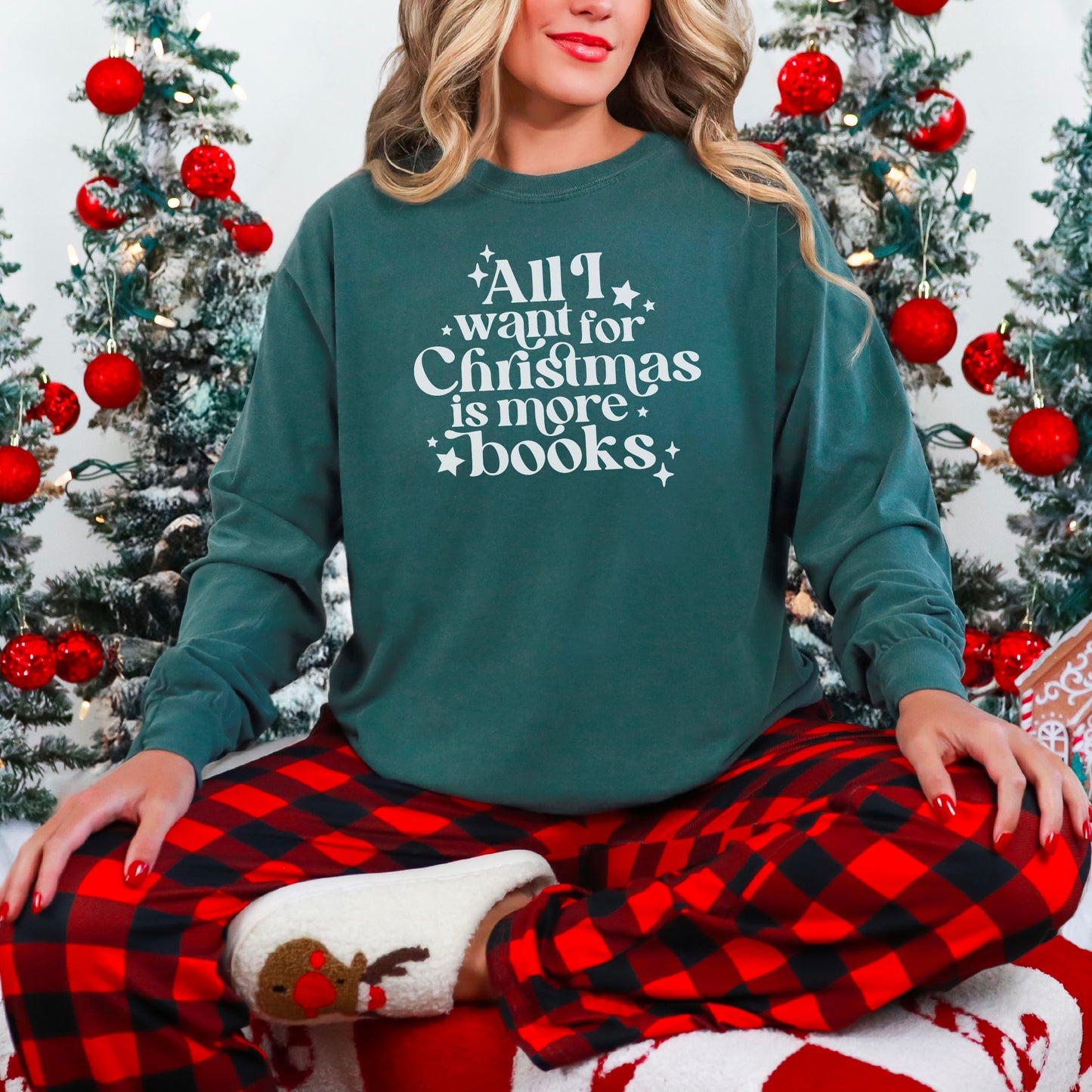 All I Want for Christmas is More Books Comfort Colors Long Sleeve Shirt - Festive Book Lover Apparel