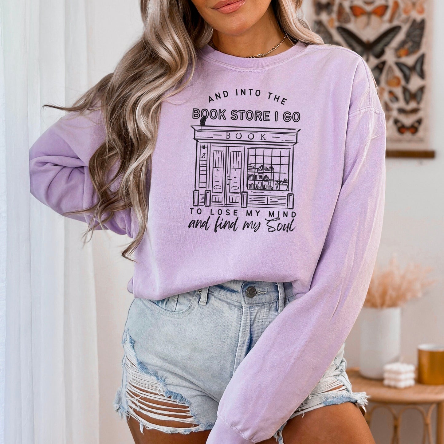 Into the Bookstore I Go Comfort Colors Sweatshirt for Book Lovers - Premium Heavyweight Pullover for Cozy Bookstore Trips