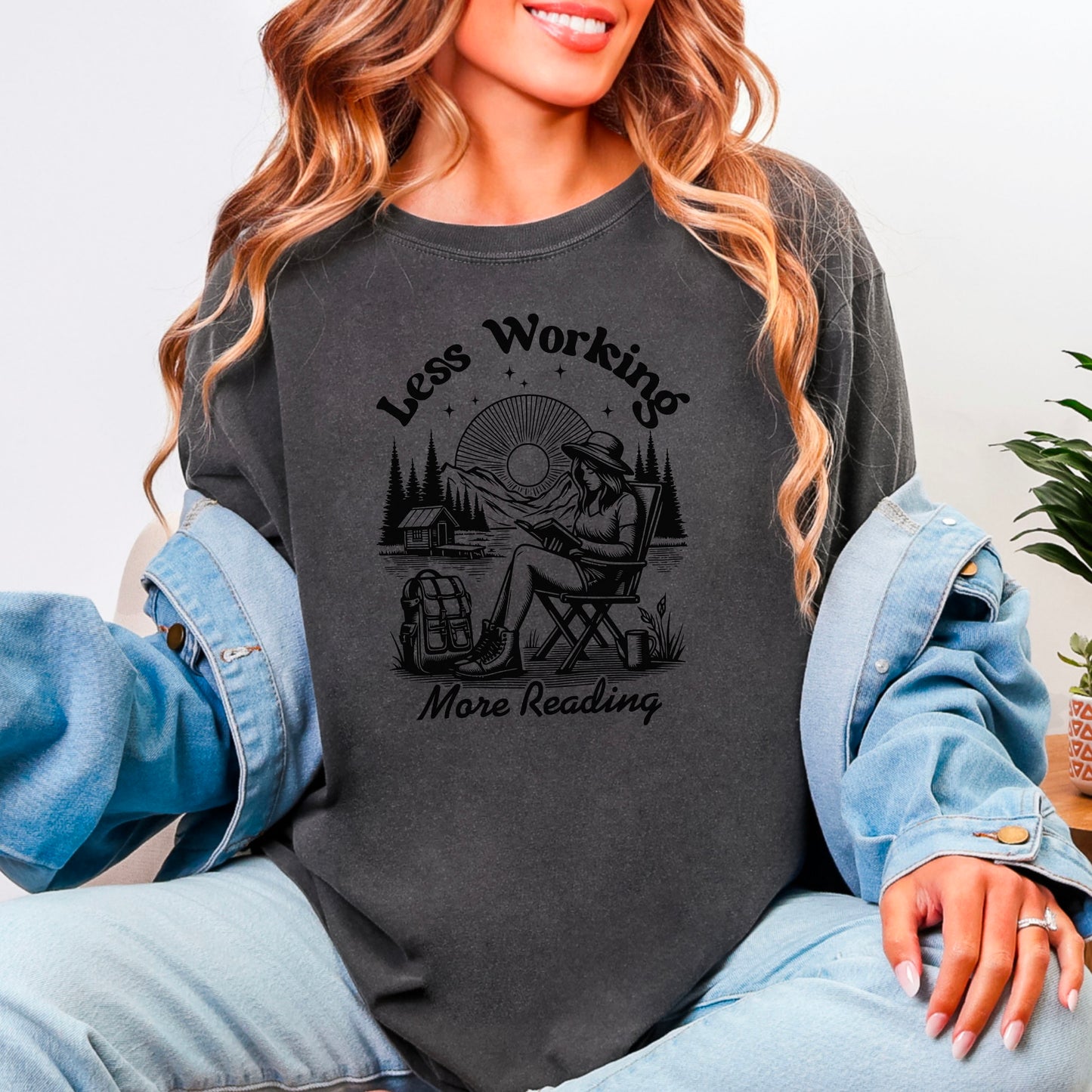 Less Working More Reading - Comfort Colors Heavyweight Shirt | Cozy Bookworm Tee Perfect for Summer and Fall