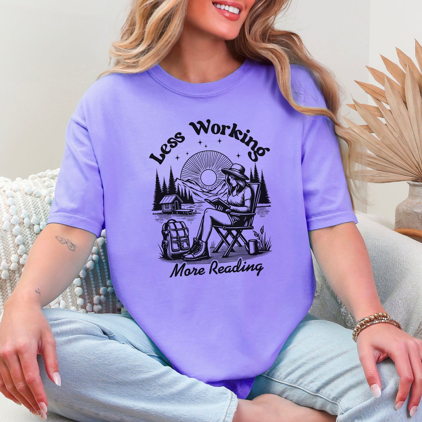 Less Working More Reading - Comfort Colors Heavyweight Shirt | Cozy Bookworm Tee Perfect for Summer and Fall