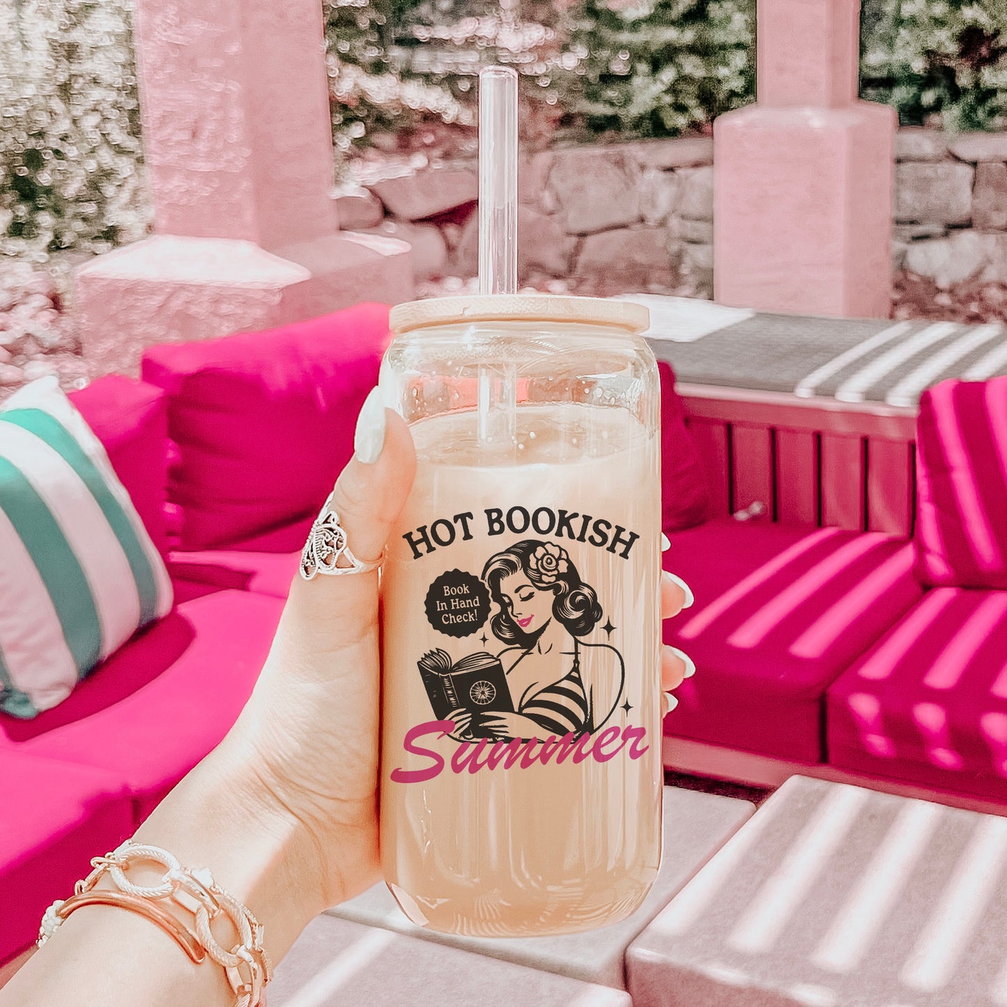 Hot Bookish Summer Clear Glass Cup