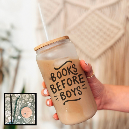 Books Before Boys Frosted Glass Cup - Natalia’s Design Studio