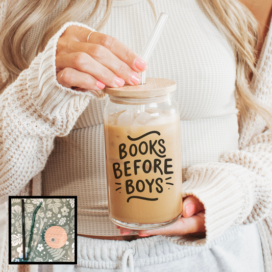 Books Before Boys Clear Glass Cup - Natalia’s Design Studio