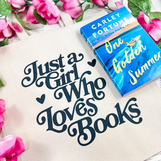 Just a Girl Who Loves Books Canvas Tote Bag | Aesthetic Bookish Bag for Readers and Bibliophiles