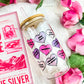 Bookish Tropes Candy Hearts Clear Glass Cup with Bamboo Lid and Straw | Perfect for Valentine's Day