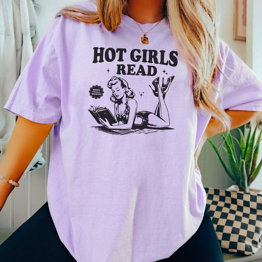 Hot Girls Read Comfort Colors T-Shirt | Retro Bookish Summer Tee for Readers