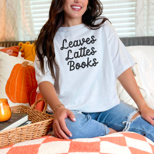 Leaves, Lattes, Books Premium Shirt - Natalia’s Design Studio