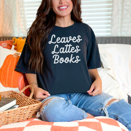 Leaves, Lattes, Books Premium Shirt - Natalia’s Design Studio