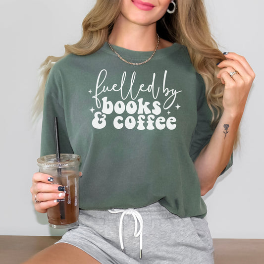 Fueled by Books and Coffee T-Shirt - Natalia’s Design Studio