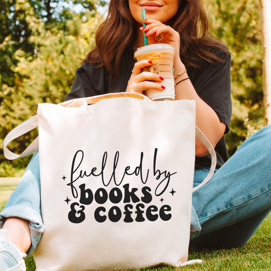 Fueled by Books and Coffee Tote Bag - Natalia’s Design Studio