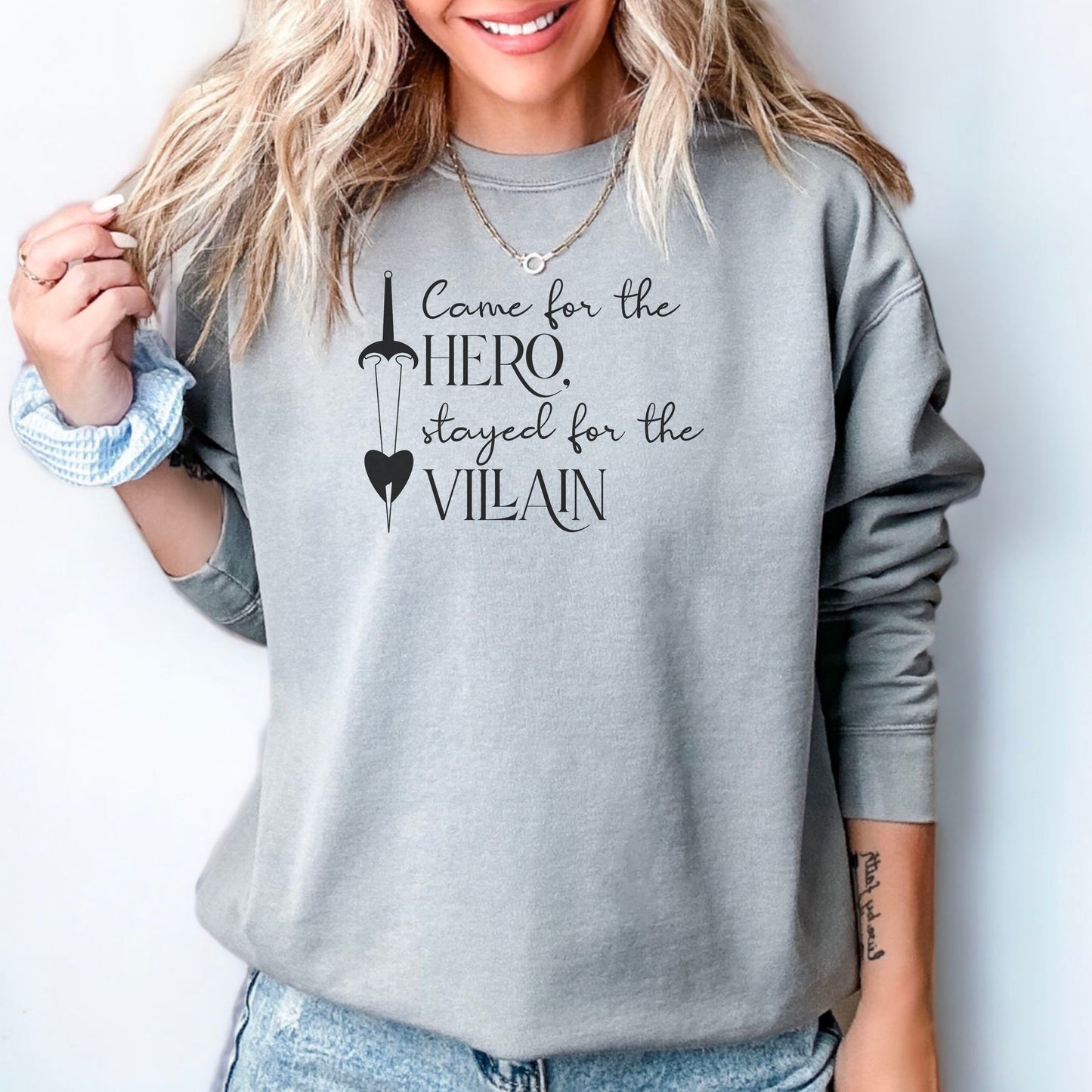 Came for the Hero, Stayed for the Villain Premium Sweatshirt - Natalia’s Design Studio