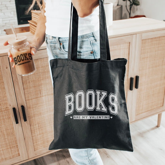 Books Are My Valentine (Varsity) Tote Bag - Natalia’s Design Studio