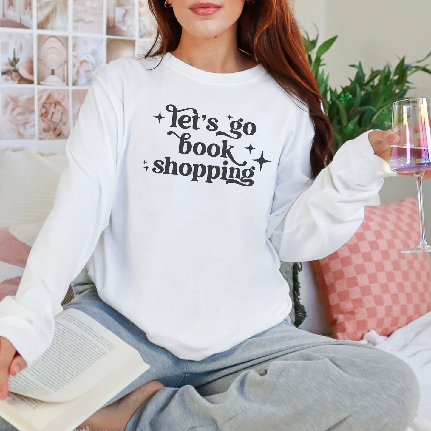 Let’s Go Book Shopping Retro Long Sleeve | Heavyweight Comfort Colors Shirt | Bookish Merch