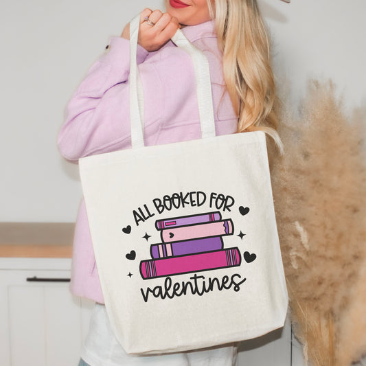 All Booked for Valentines Canvas Tote Bag for Book Lovers